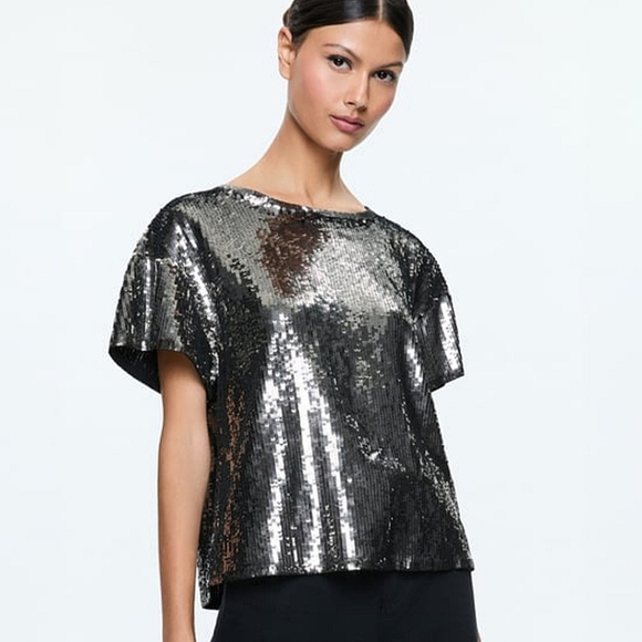 Alice + Olivia Tops - Alice + Olivia Embellished Sequined Tee